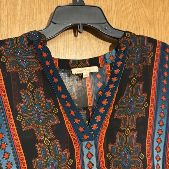 Gibson Latimer Bohemian Multicolor V-Neck Women's Top sheer size medium - Picture 3 of 6